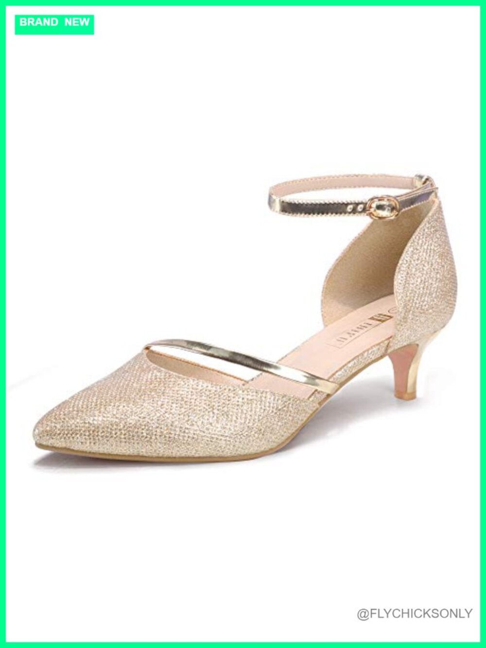 Kitten Heel Pumps Closed Pointed Toe Ankle Strap Buckle